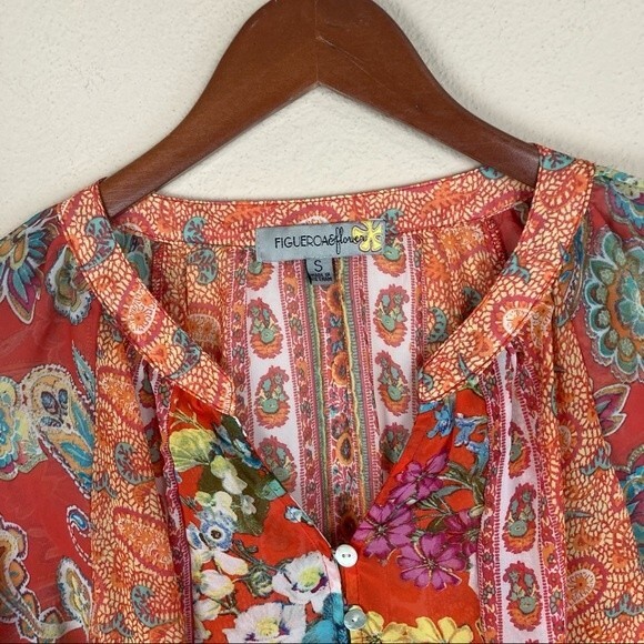 Figueroa&Flower Anthropologie Floral Patterned Tunic Split Neck Size Sm. Womens - Picture 9 of 12